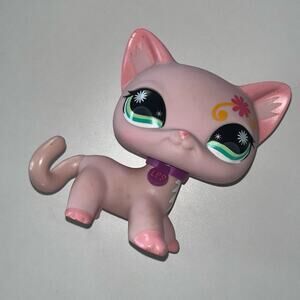 Rare Y2K 08 Hasbro Littlest Pet Shop LPS Jumbo Deco Pet Pink Shorthair Cat (OS1)